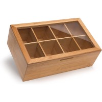 100% Bamboo Tea Box Storage Organizer 8 Adjustable Chest Compartments