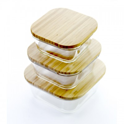 Square Best Pyrex Glass food Storage Box With Bamboo Lid