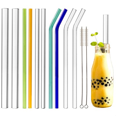 bar accessories reusable glass  colourful drinking straw with hair brush