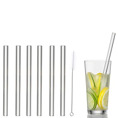 9 in x 8 mm Pyrex-Glass + 2 Cleaning Brush Straight Glass Straws