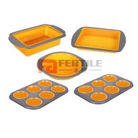 YJ 137607 Non Stick Metal 5 Pcs Silicone Bakeware Cake Mold Baking Set With Handles