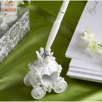 wholesale ivory satin artificial  pumpkin carriage signature pen set wedding favors